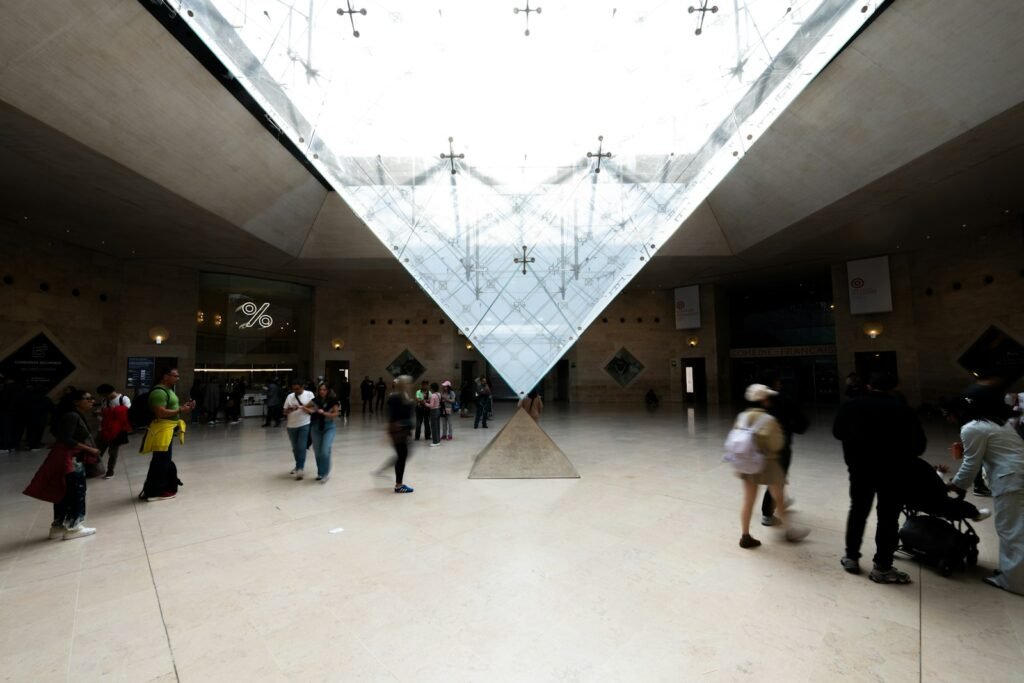 The inverted glass pyramid inside the Louvre