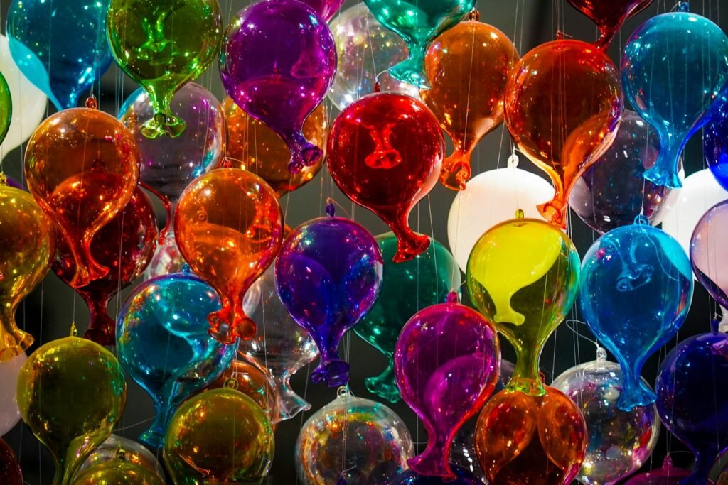 Colourful handmade glass baubles