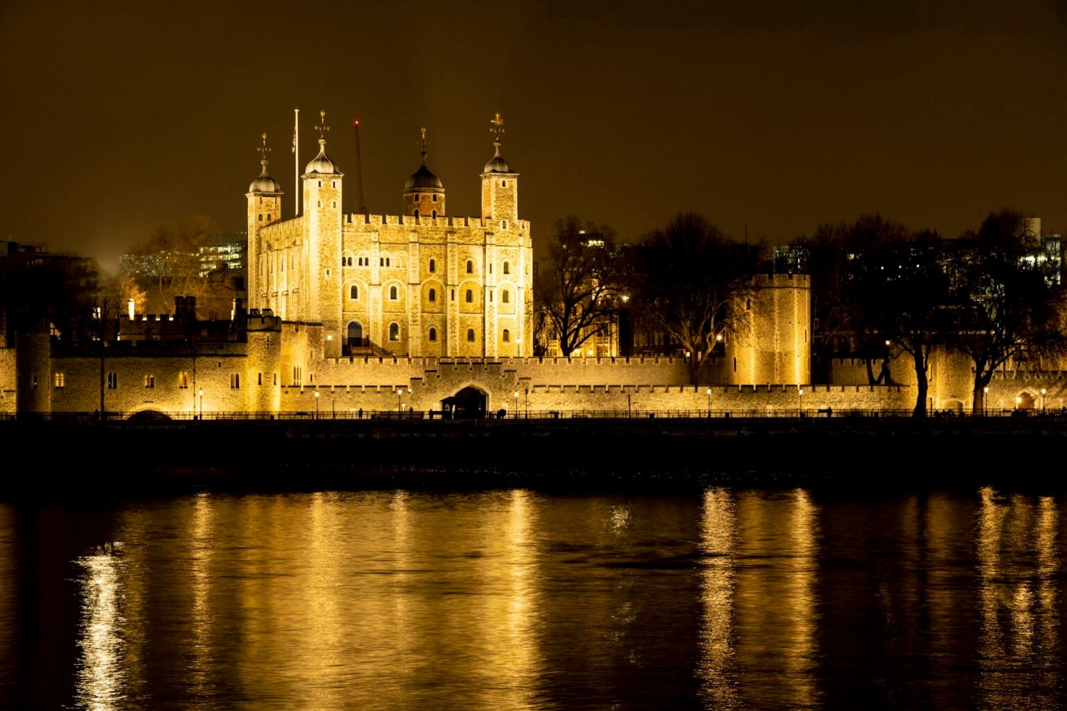 The Tower of London lit up at night